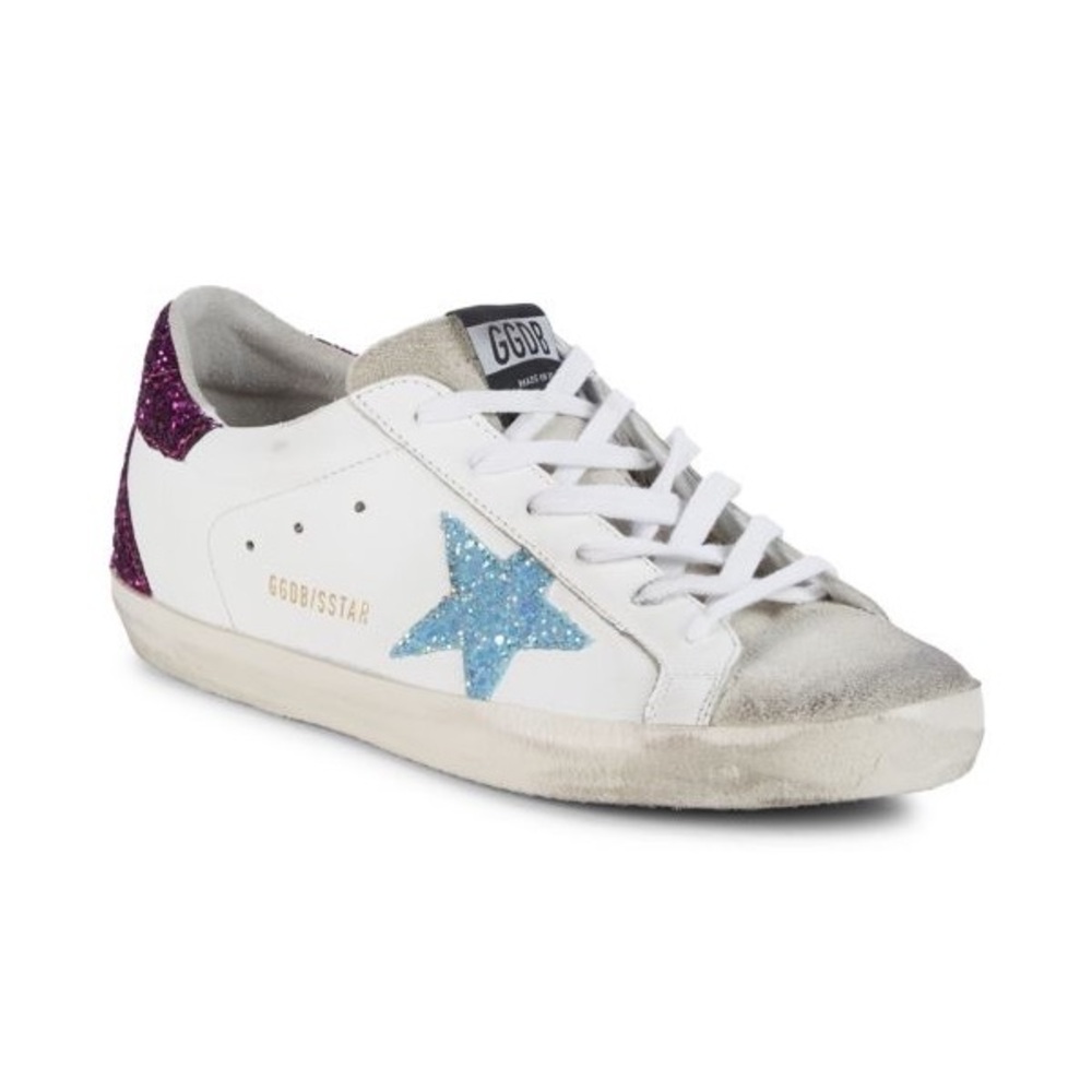 GOLDEN GOOSE SuperStars. Leather & Suede Glitter Sneakers. Size 37. - Picture 2 of 9